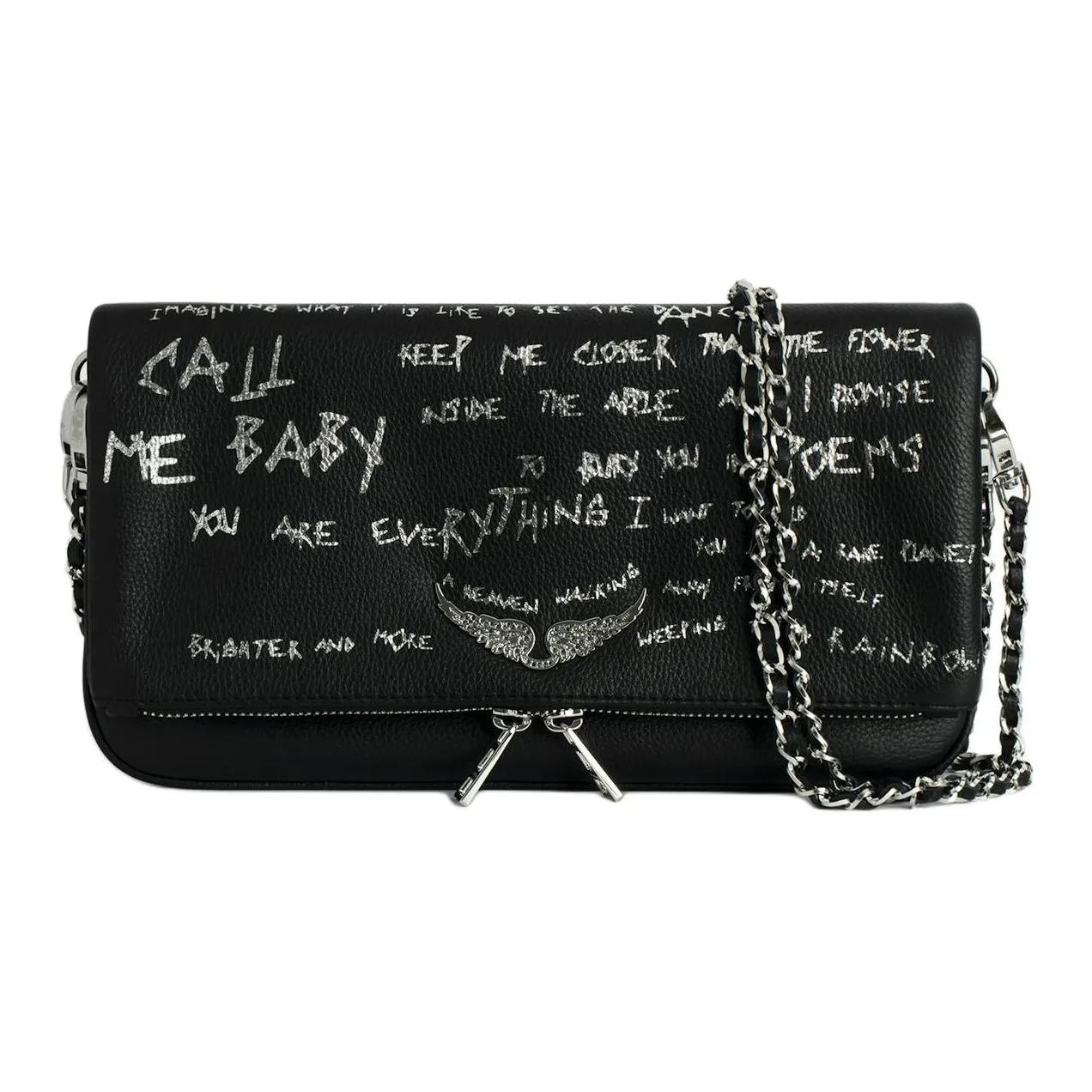 Zadig & Voltaire Cow Leather Clutch Shoulder Bag Women's Black