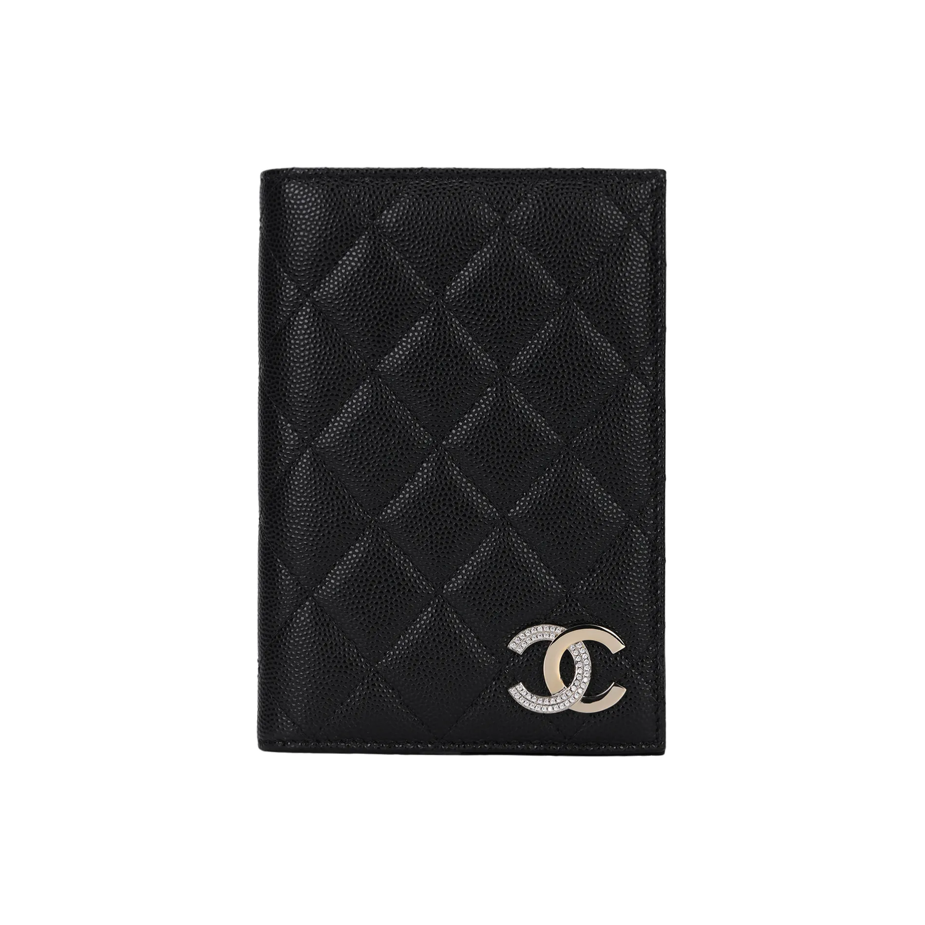 CHANEL Litchi Grain Cow Leather Passport Holder, Wallet, Card Holder Women's Black