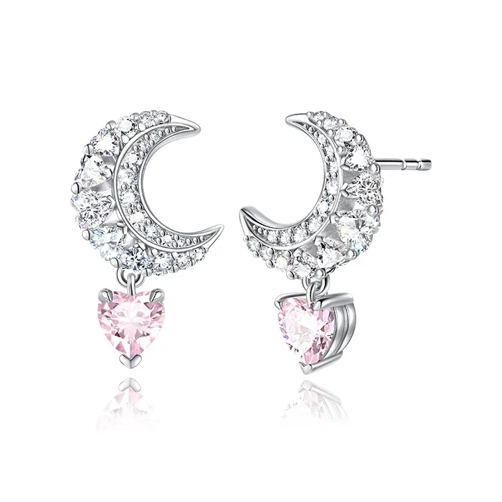 FANCI Dreamy Heart Moon Series S925 Silver Earrings Women's