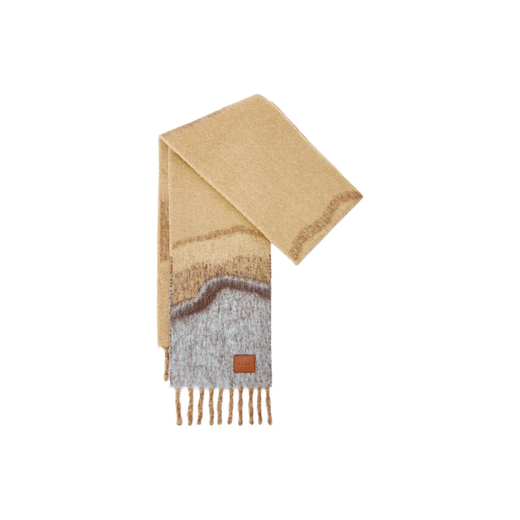 LOEWE Alpaca, Polyamide, Wool, Polyester, Leather Knit Scarves Women's Camel