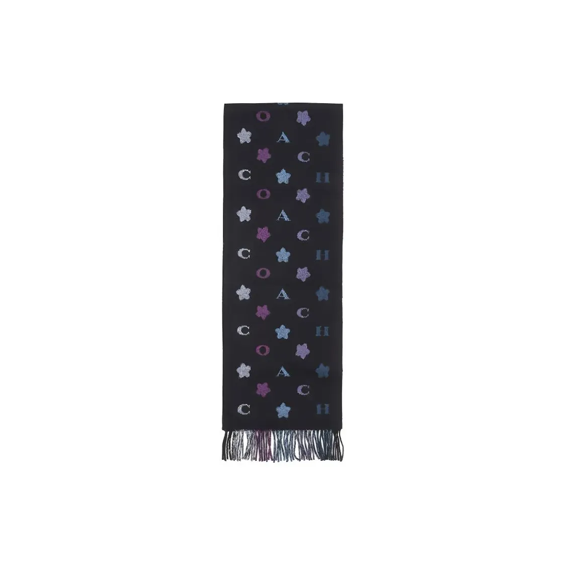 COACH Wool Knit Scarves Unisex Black Purple