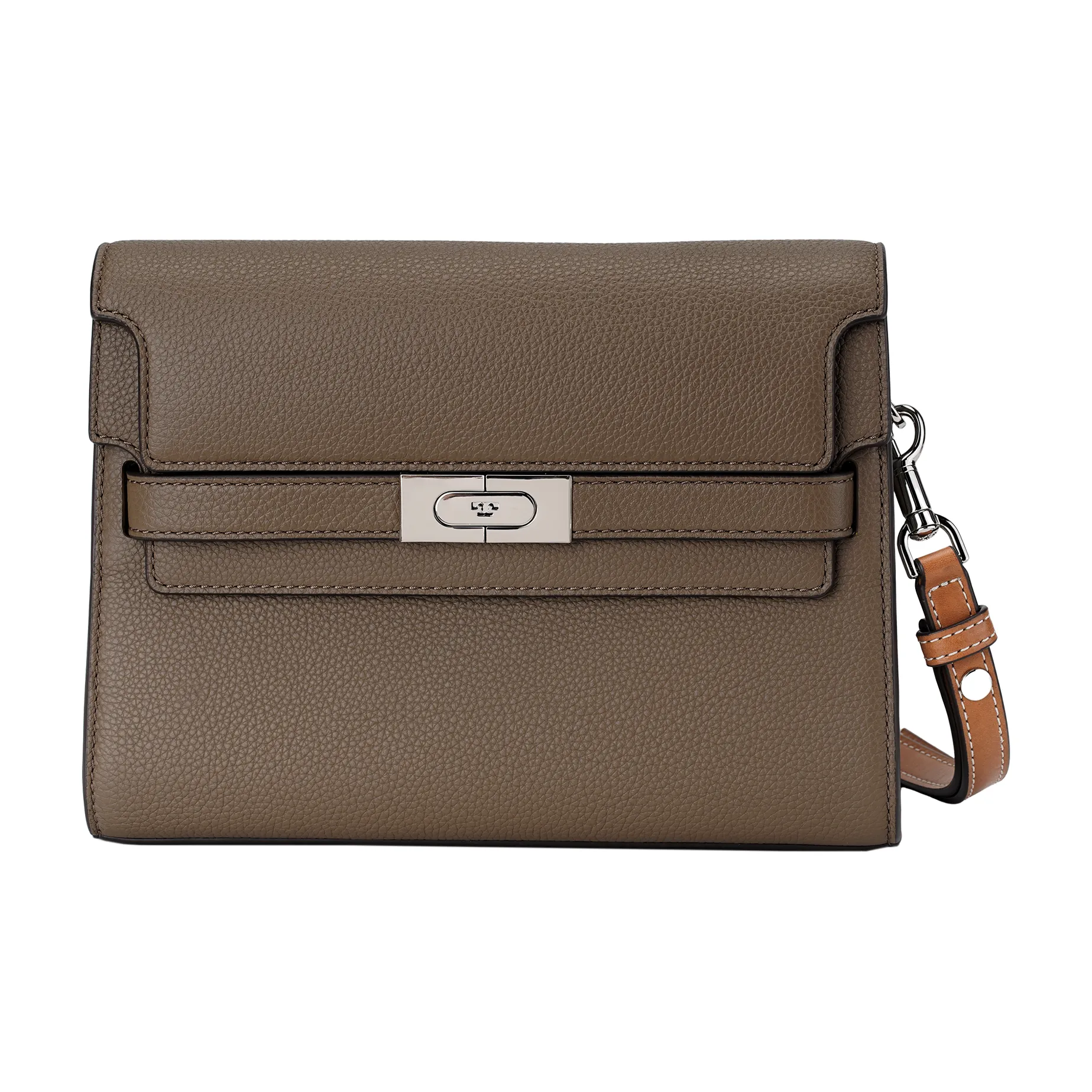 TORY BURCH Lee Radziwill Color Block Pebbled Shoulder Bag Wild Mushroom