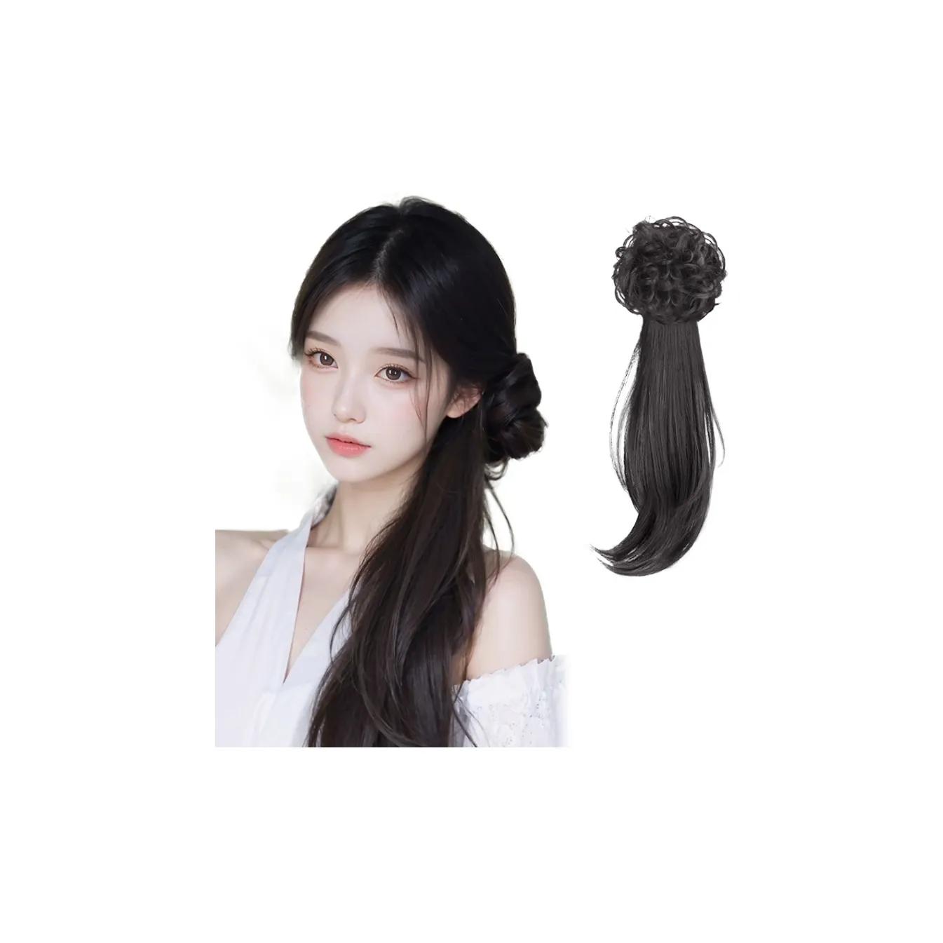 WANWANFENG Новый китайский стиль Низкий хвост с легкими локонами Перукой Заколка-краб