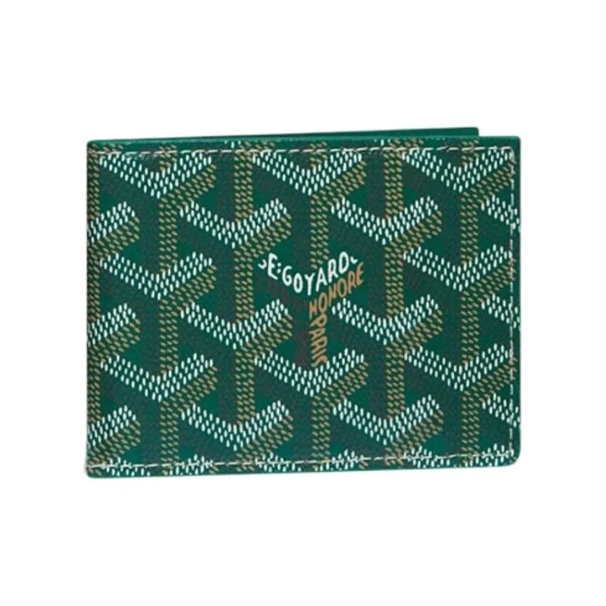 GOYARD Canvas With Calfskin Dog's Teeth Card Holder Wallet Unisex Green