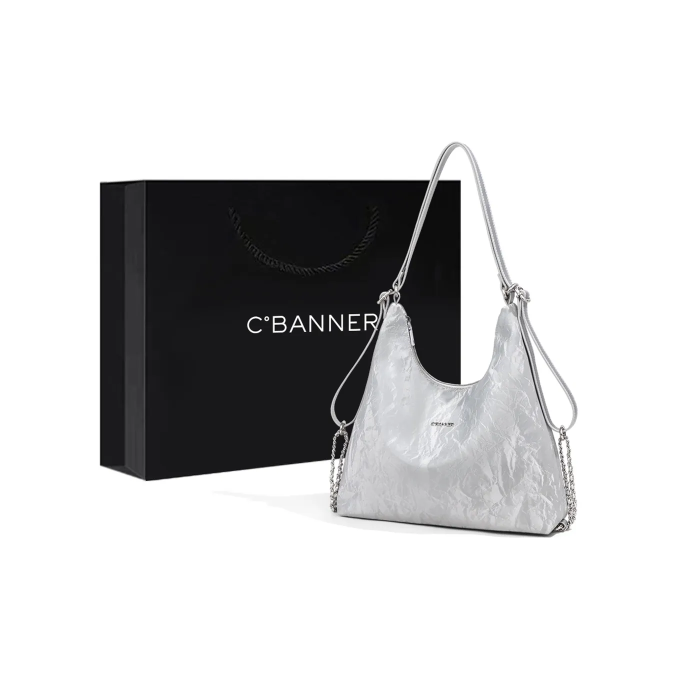 C°BANNER Cow Leather With Synthetic Leather Tote Bag, Shoulder Bag Medium Size Women's Silver