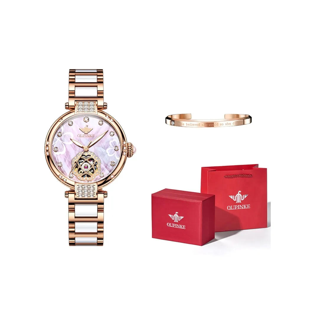 Oupinke AIR Born Collection Skeleton Механический механизм Ремешок из нержавеющей стали Часы Женские часы