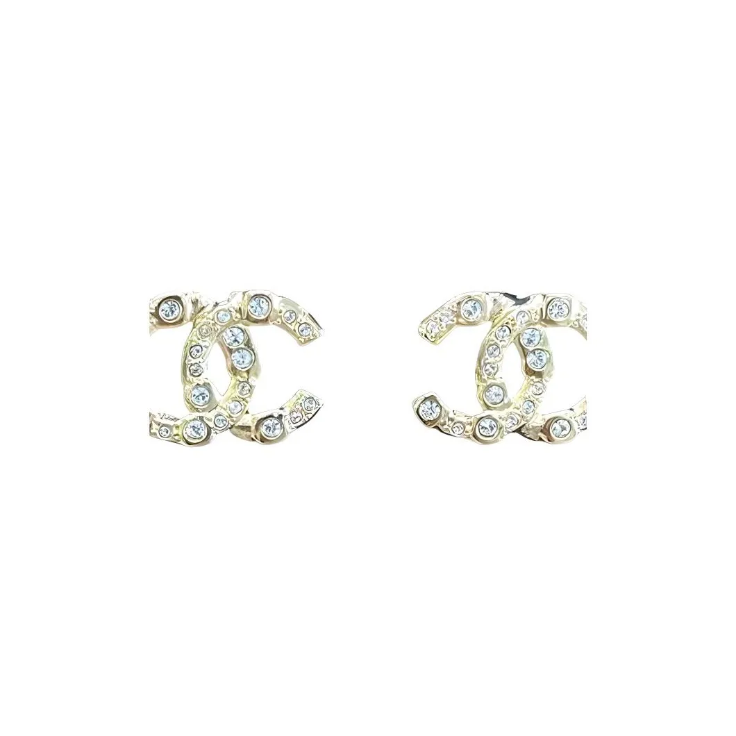 CHANEL Rhinestone Earrings Women's Gold