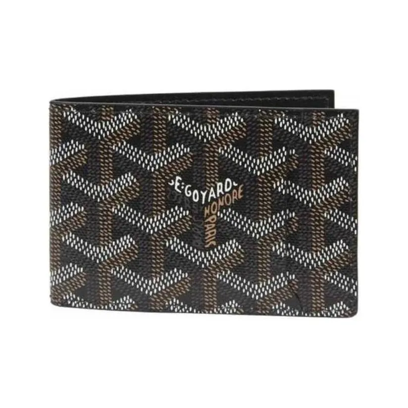 GOYARD Canvas With Calfskin Card Holder Wallet Unisex Black