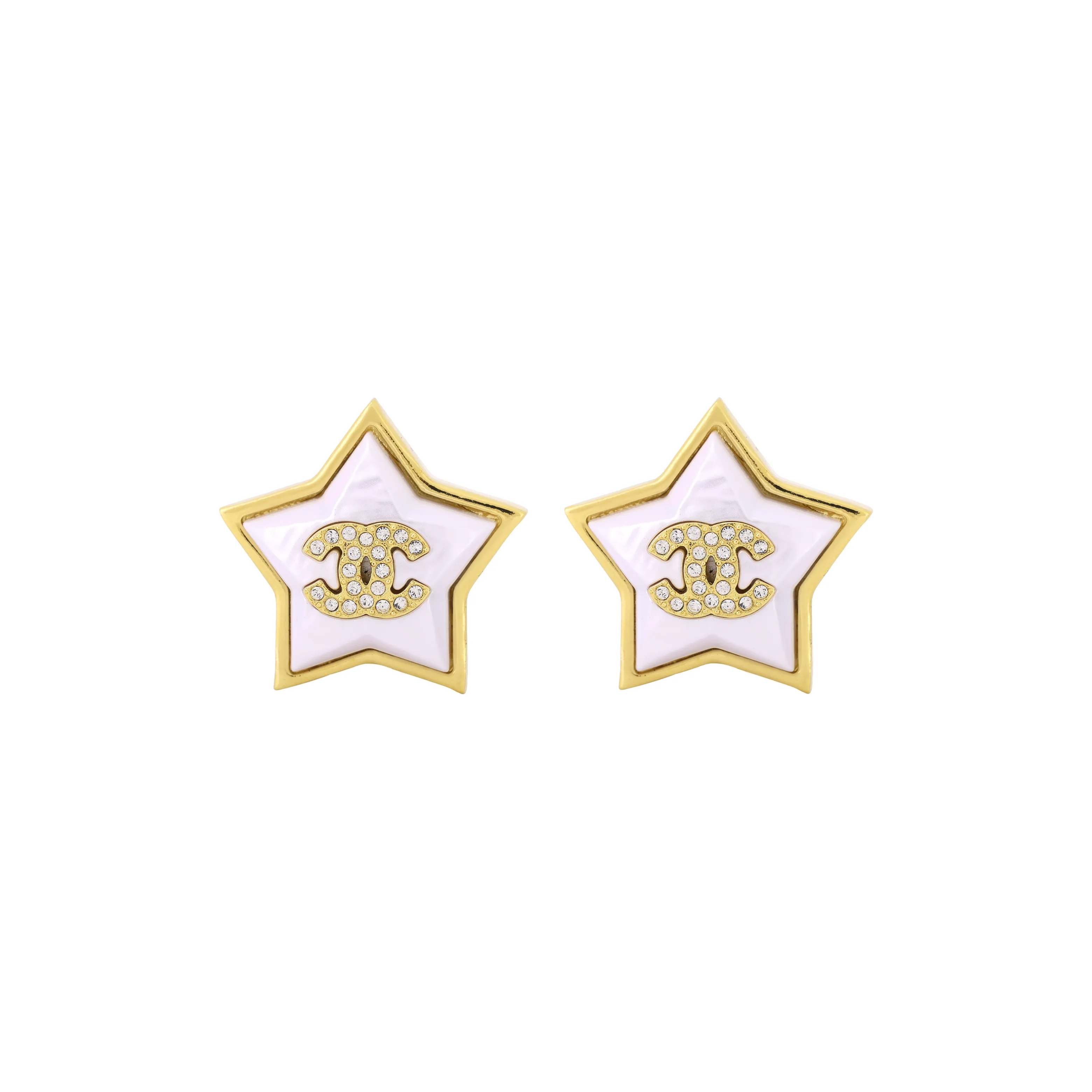 CHANEL Metal Clip On Earrings Women's Gold/White