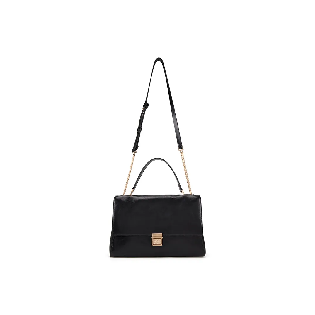 ELLE Масляный воск Коровья кожа Одно плечо Портативный Через плечо Сумка с клапаном Женская Черный Чайный коричневый