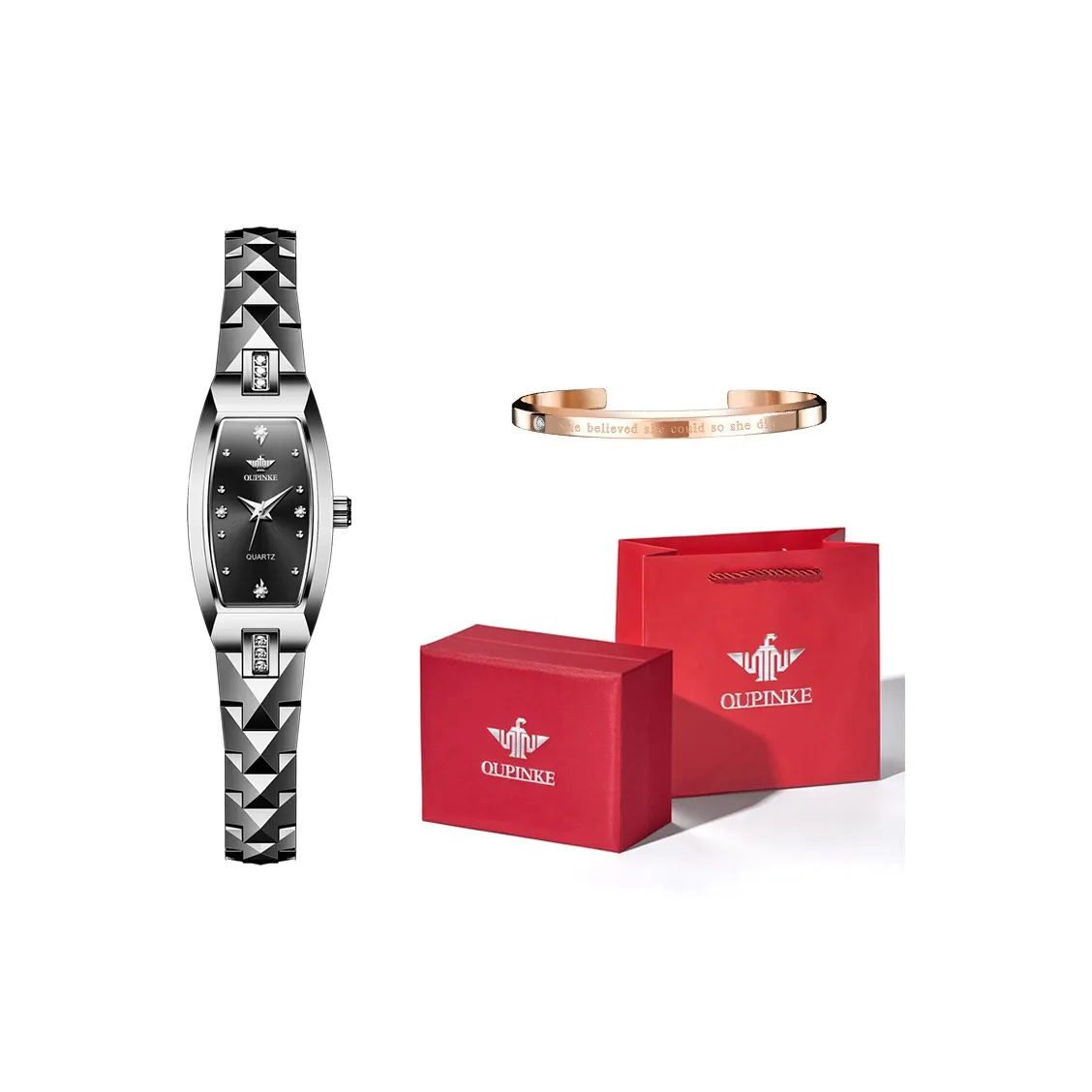 Oupinke Fashion Elegance Elegant Кварцевый механизм стальной ремешок из вольфрамовой стали женские часы розовый циферблат