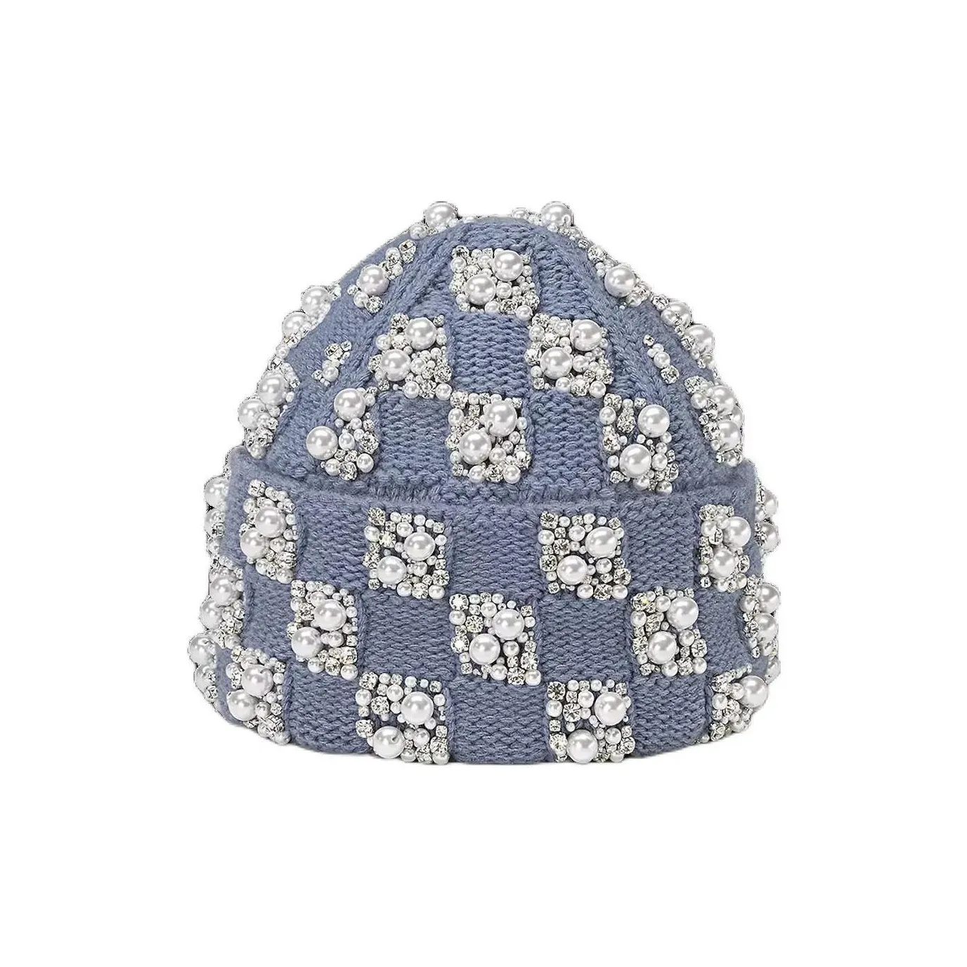 LOUIS VUITTON Wool, Glass Pearl, Rhinestone Beanies Men's Light Blue