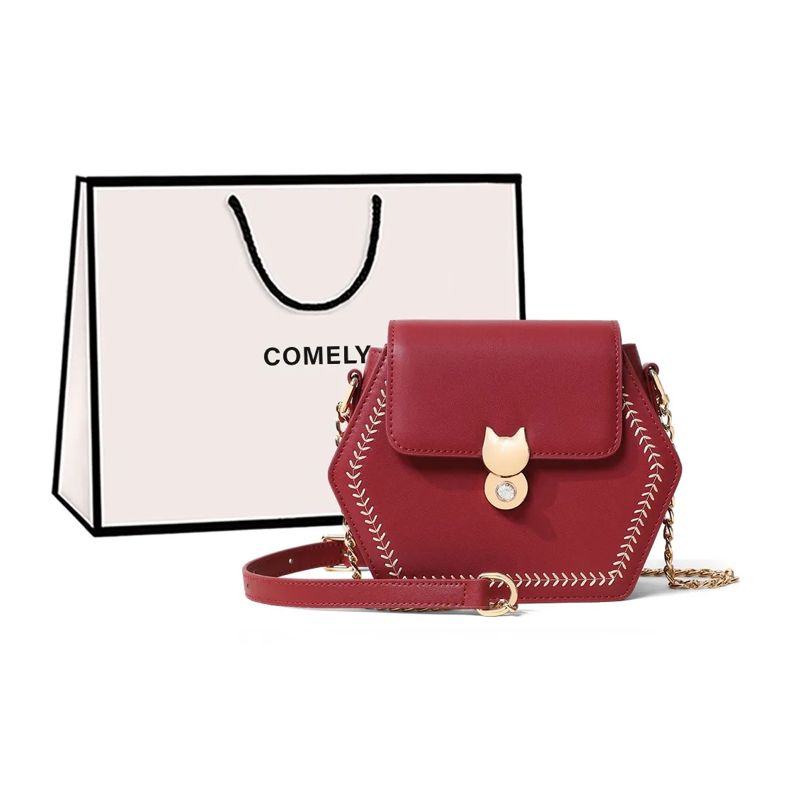 COMELY Сумка через плечо из коровьей кожи с синтетической кожей сумка с цепочкой маленькая женская агатовый красный