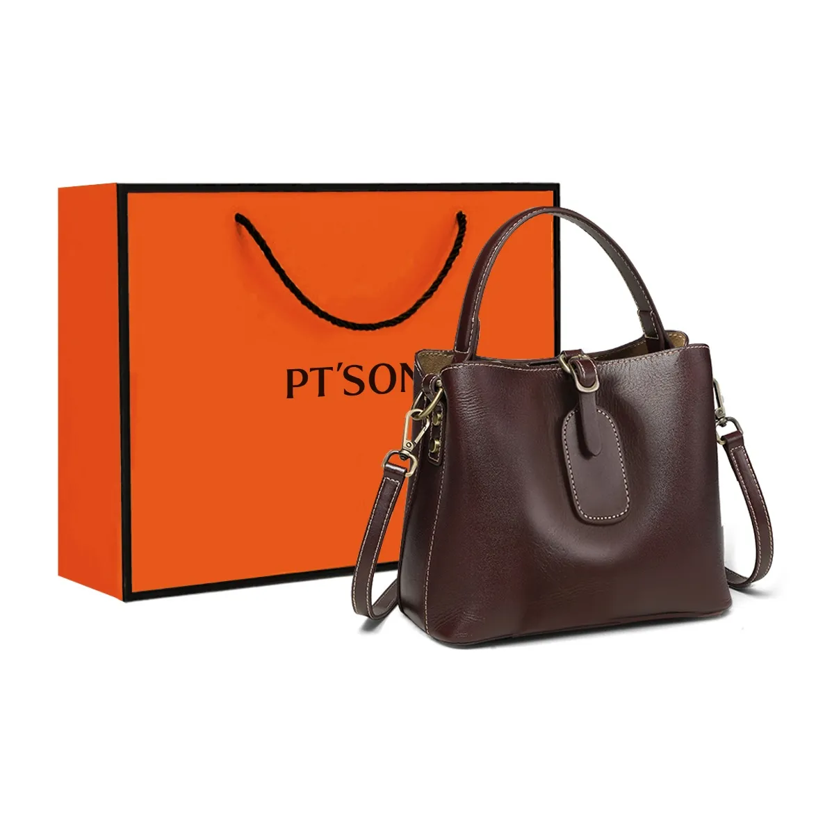 PT'SON Корова Кожа Ведро-Формовая Сумка Сумка Сумка через плечо Сумка через плечо Стандартная Женская Многоцветная