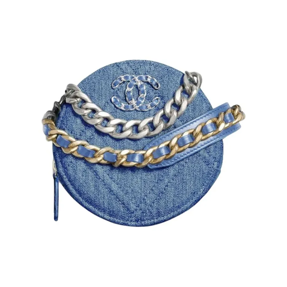 CHANEL Denim Round Bag, Shoulder Bag, Crossbody Bag Women's Light Blue