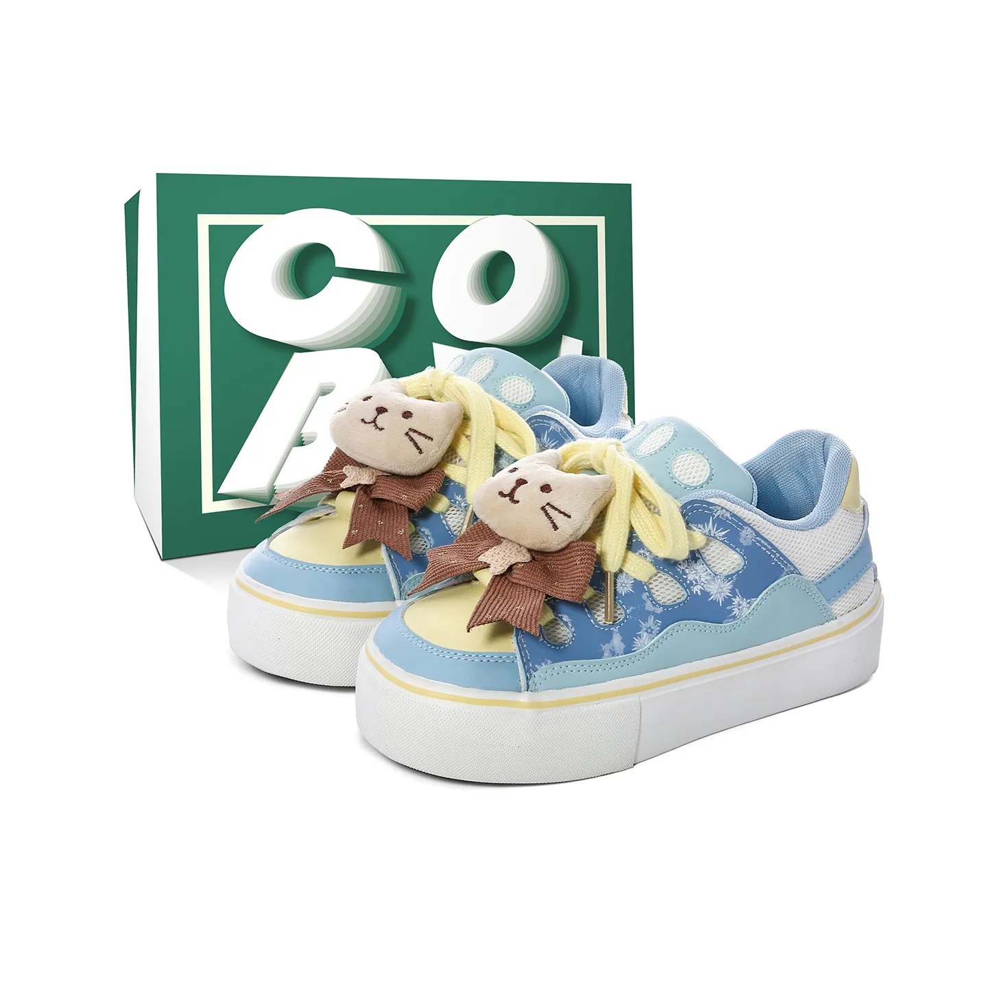 Cob Износостойкие и Легкие Низкие Кроссовки для Скейтбординга Женские Синий Желтый Белый