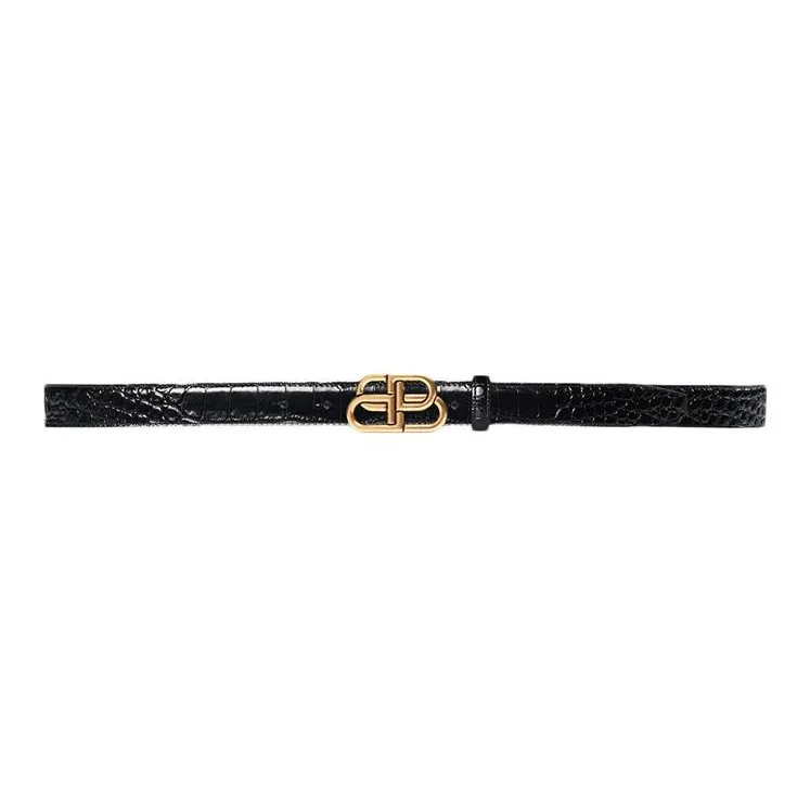 Balenciaga Bb Embossed Croc Thin Belt