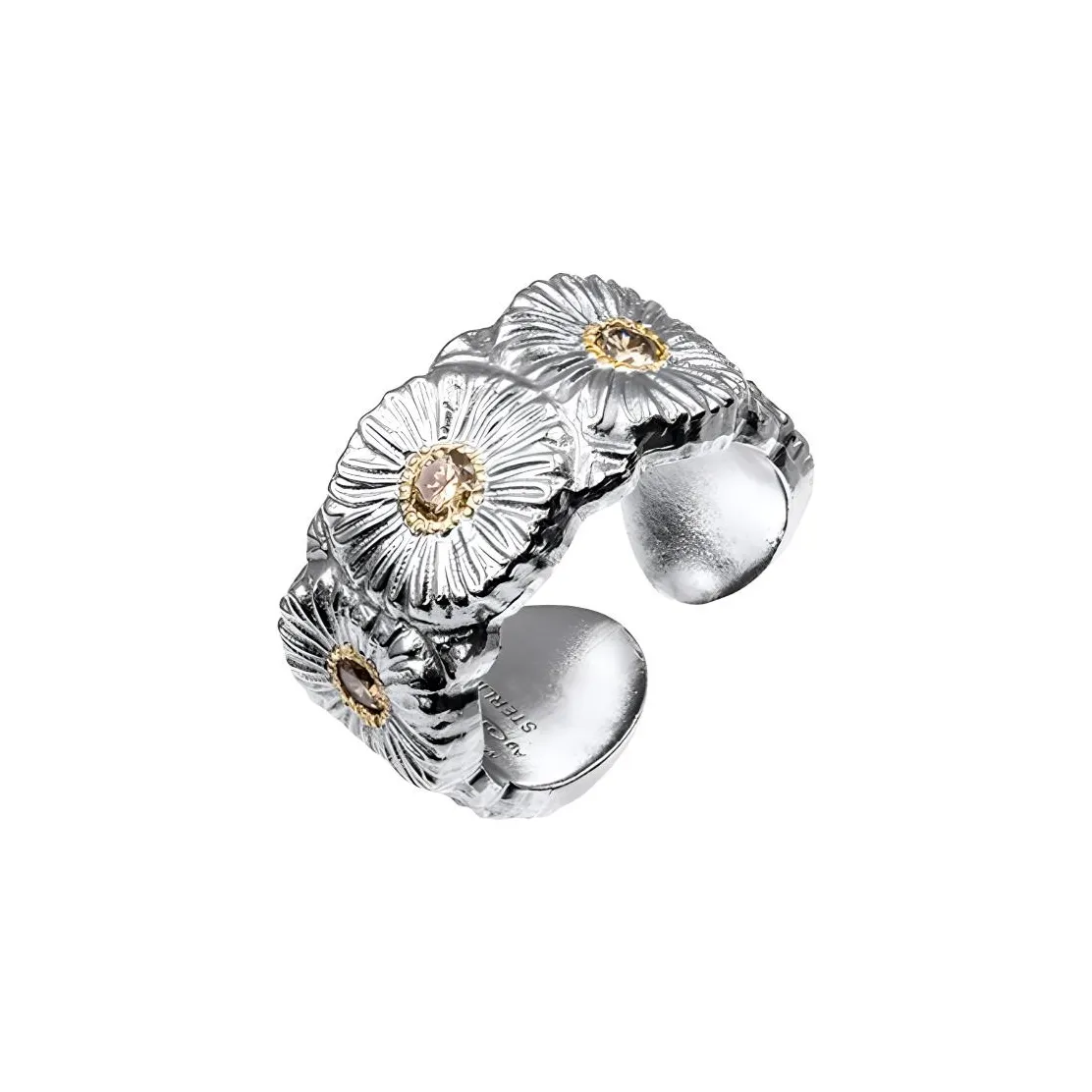 BUCCELLATI BLOSSOMS Series Sterling Silver Color Diamond Rings Unisex Silver