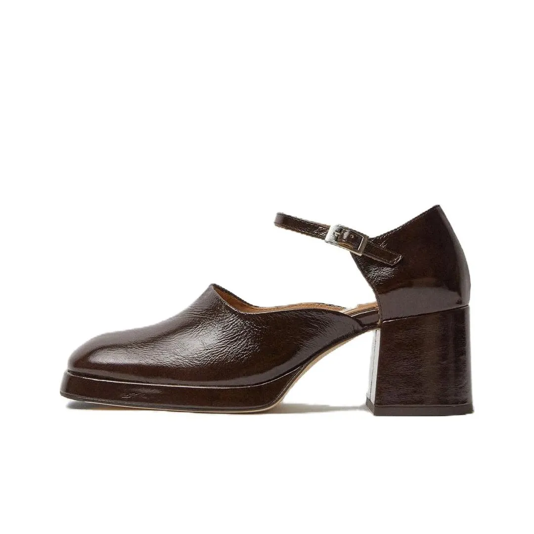 MIISTA Chunky Heel High Heels 7cm Women's Brown