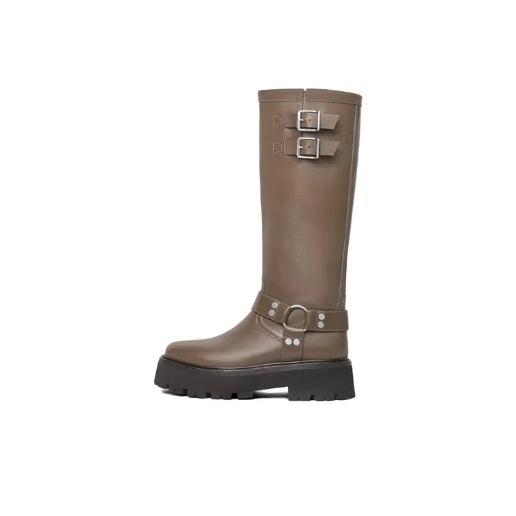 CELINE Bulky Biker Knee high Boots Women's Khaki