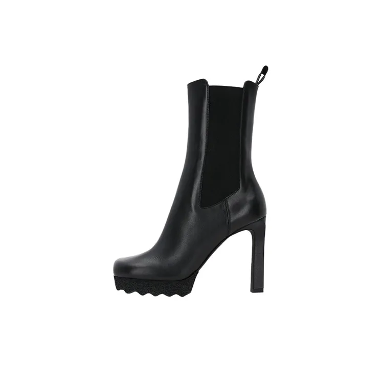 OFF WHITE Round Toe High Heel Boots Women's