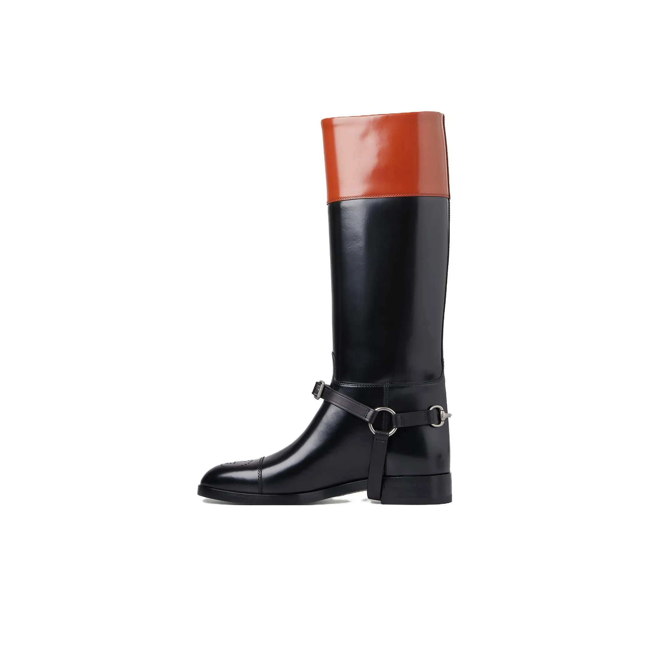 GUCCI Knee High Boot Black Harness Leather Women's