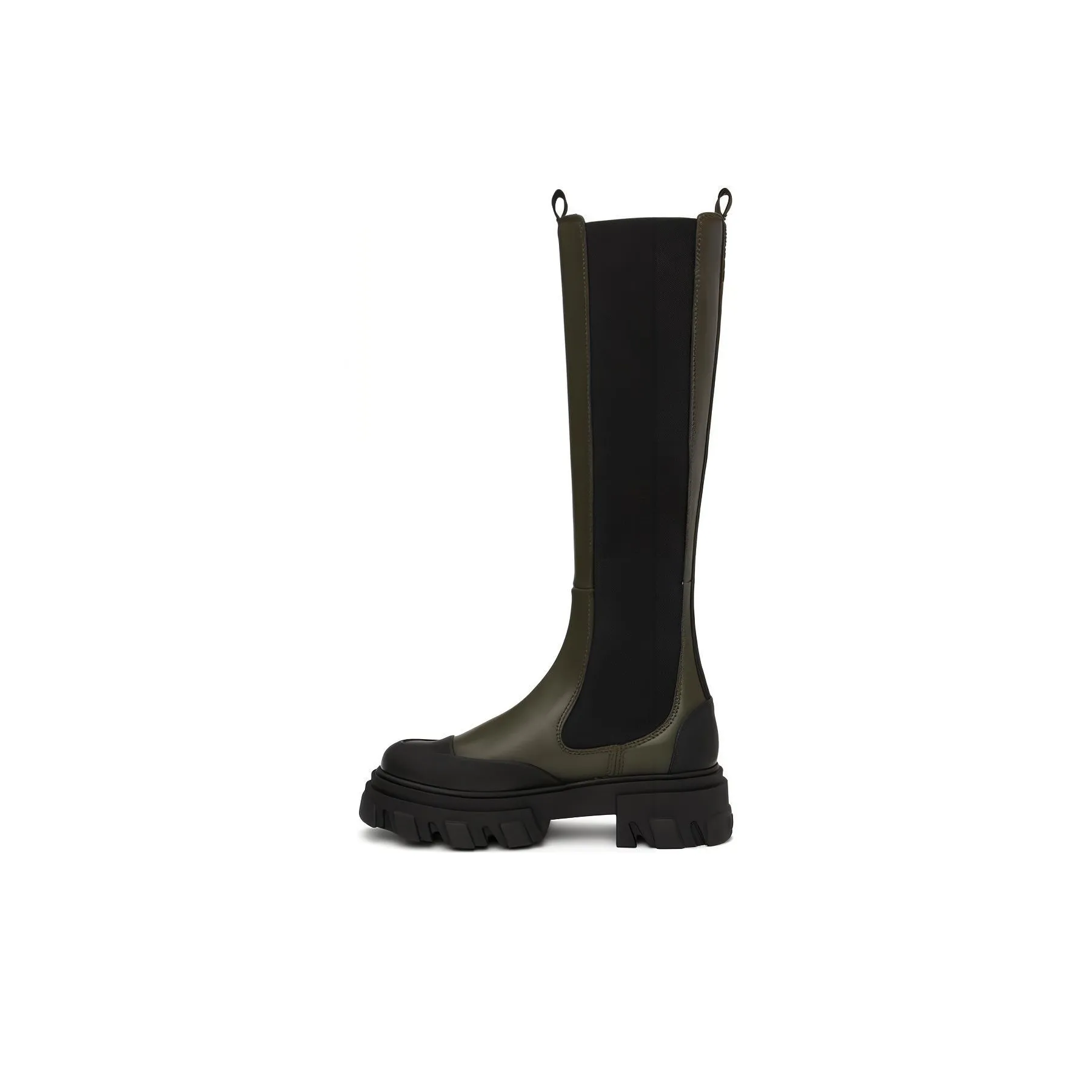 Alexander McQueen Tread Slick Knee High Boots Khaki Black Women's
