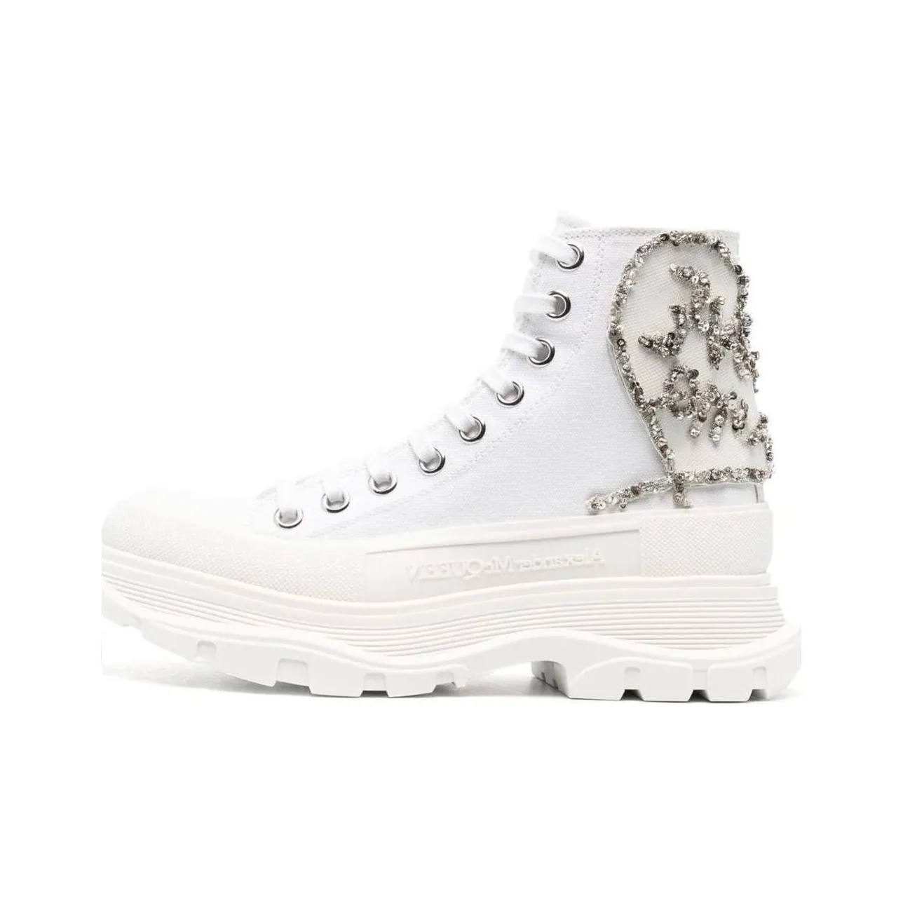Alexander McQueen Tread Slick Boot White Silver Crystal Women's