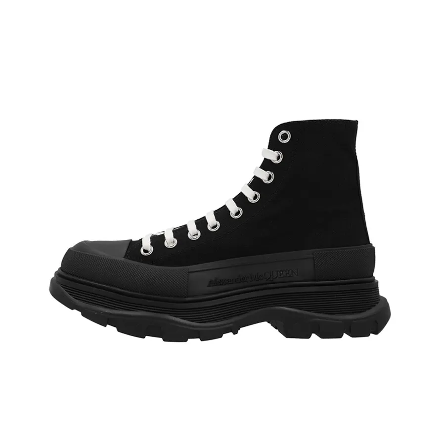 Alexander McQueen Tread Slick Canvas High Top Sneakers 'Black White'