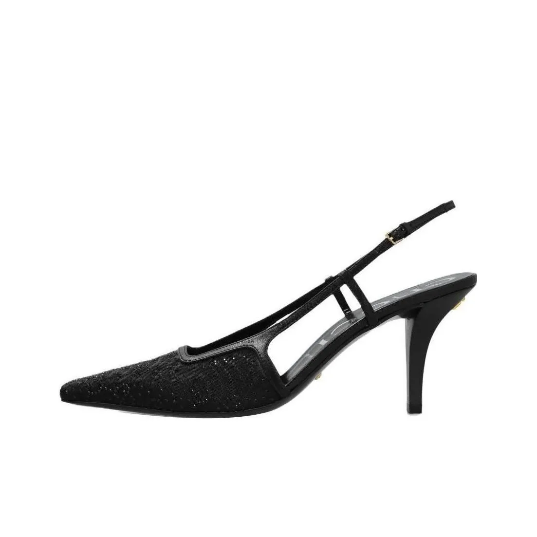 GUCCI Gg Slingback 75mm Pump Black Moire Fabric Gg Crytsal Applique Women's