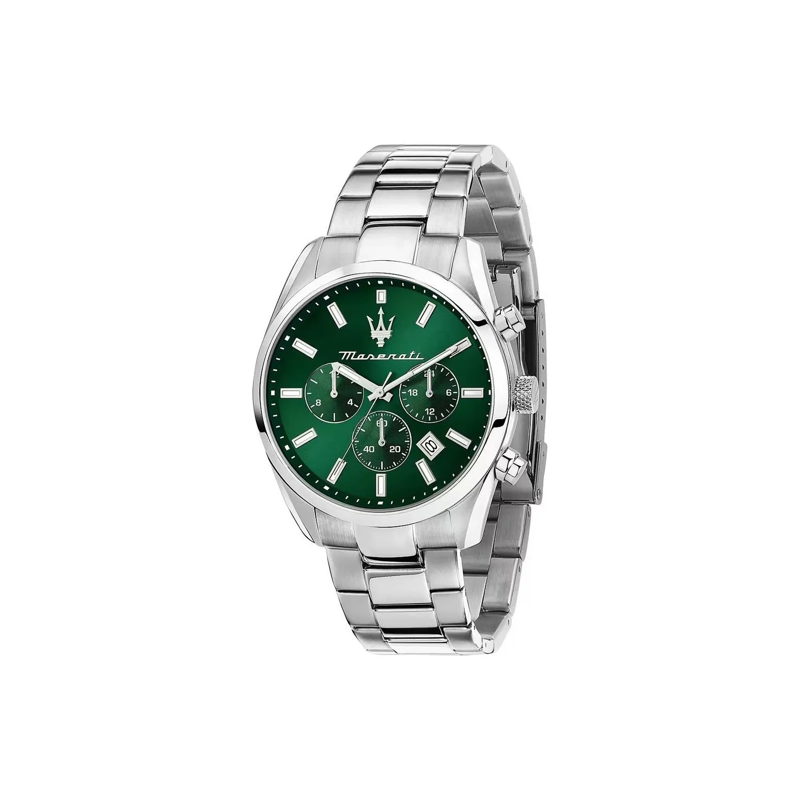 Maserati Мужские часы Кварцевый механизм Ремешок из нержавеющей стали 43 мм Зеленый циферблат