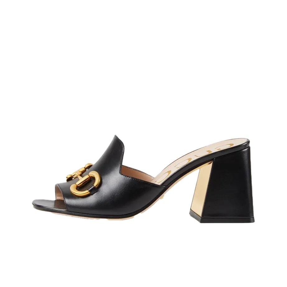 GUCCI Horsebit Block Heel High Heels 7.5cm Women's Black