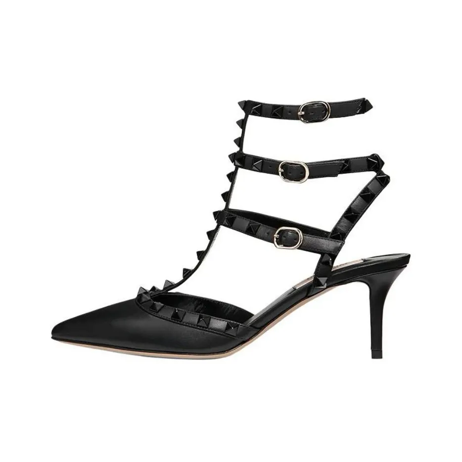 Valentino Rockstud Slim Heel High Heel Sandal 6.5cm Women's Black
