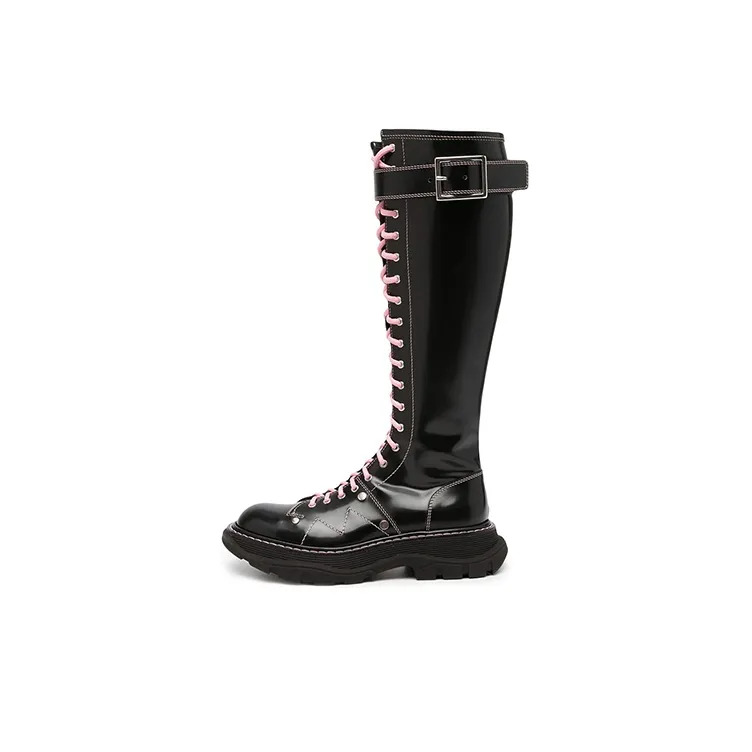Alexander McQueen Tread Lace Up Boots 'Black Pink Lace' Women's