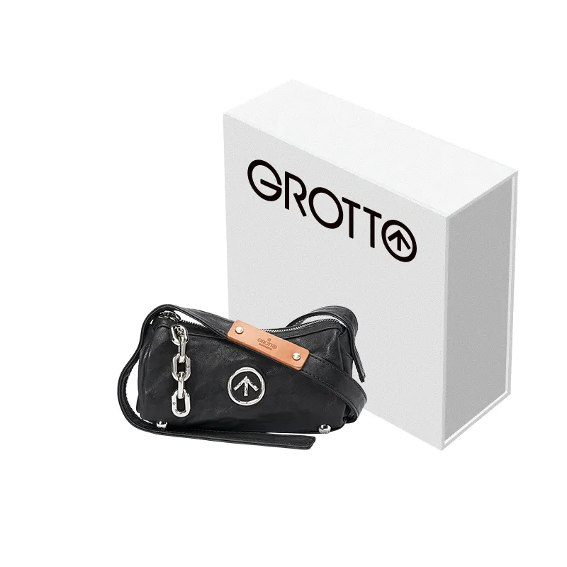 GROTTO Sheepskin Crossbody Bag, Shoulder Bag Mini Unisex Black Obsidian