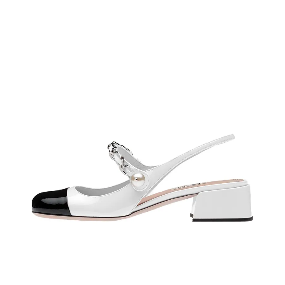 MIU MIU Block Heel High Heels 3.5cm Women's White Black