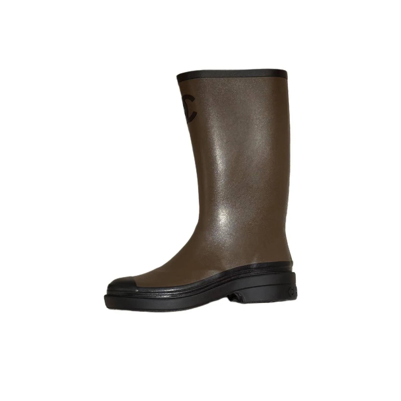 CHANEL Water Resistant Rain Boots Women
s Army Green