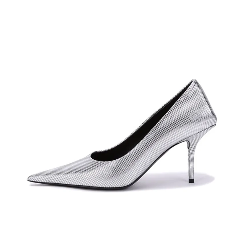 Balenciaga Embossed Square Knife Pumps 'Silver' Women's