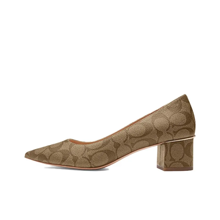 COACH Chunky Heel High Heels Women's Khaki