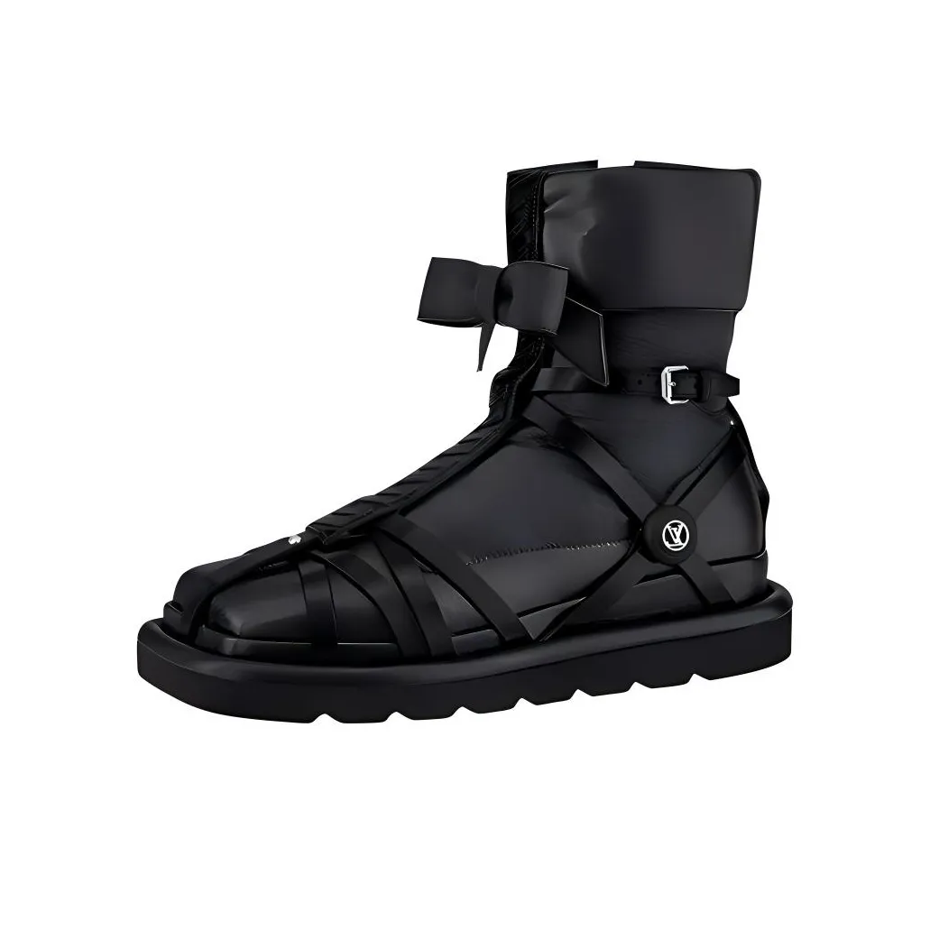 LOUIS VUITTON Square Pillow Ankle Boots Women's Black