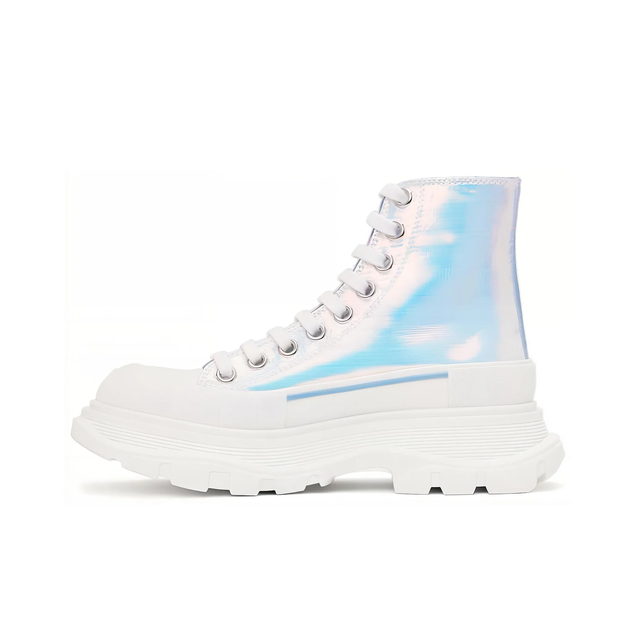 Alexander McQueen Silver Holographic Tread Slick Platform High Sneakers 'White Multi' Women's
