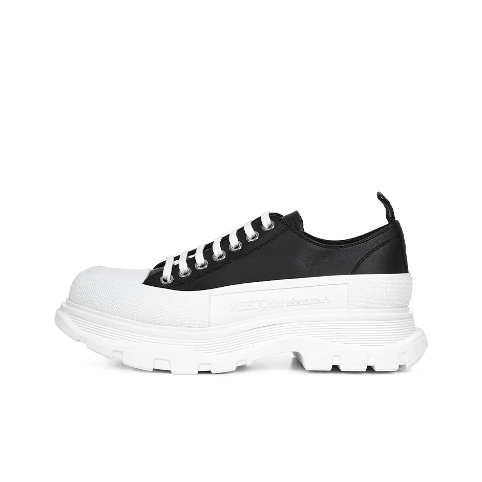Alexander McQueen Tread Slick Low Lace Up Black Leather White