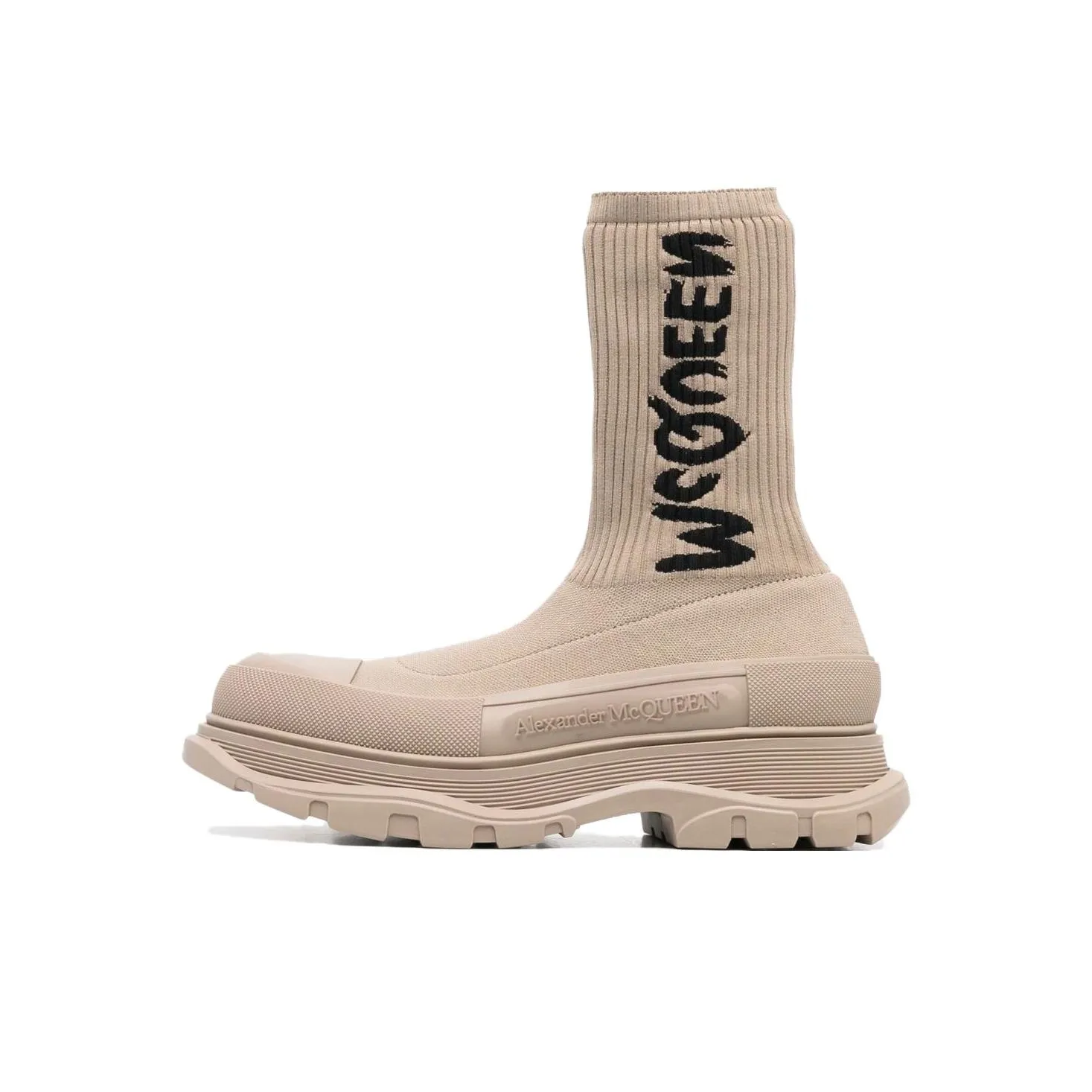 Alexander McQueen Graffiti Knit Tread Slick Boot Beige