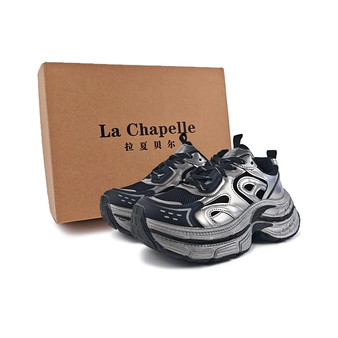 La Chapelle Платформа Черный воин Амортизация Износостойкий Низкий Топ Толстая подошва Кроссовки Женские Черный