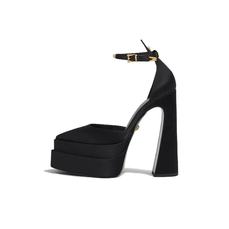 VERSACE Aevitas 160mm Pointy Platform Pumps Black Satin