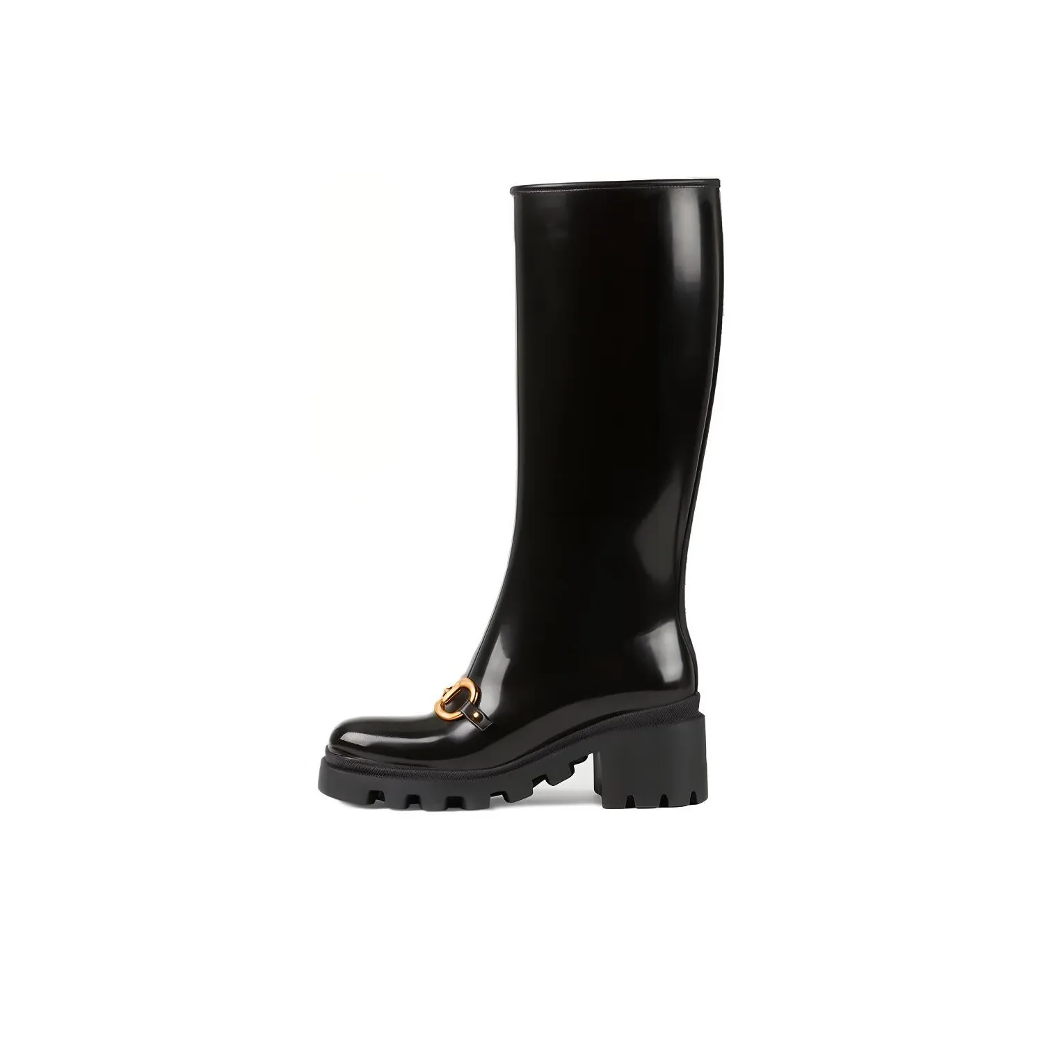 GUCCI Horsebit Knee High Boot Black Rubber Women's