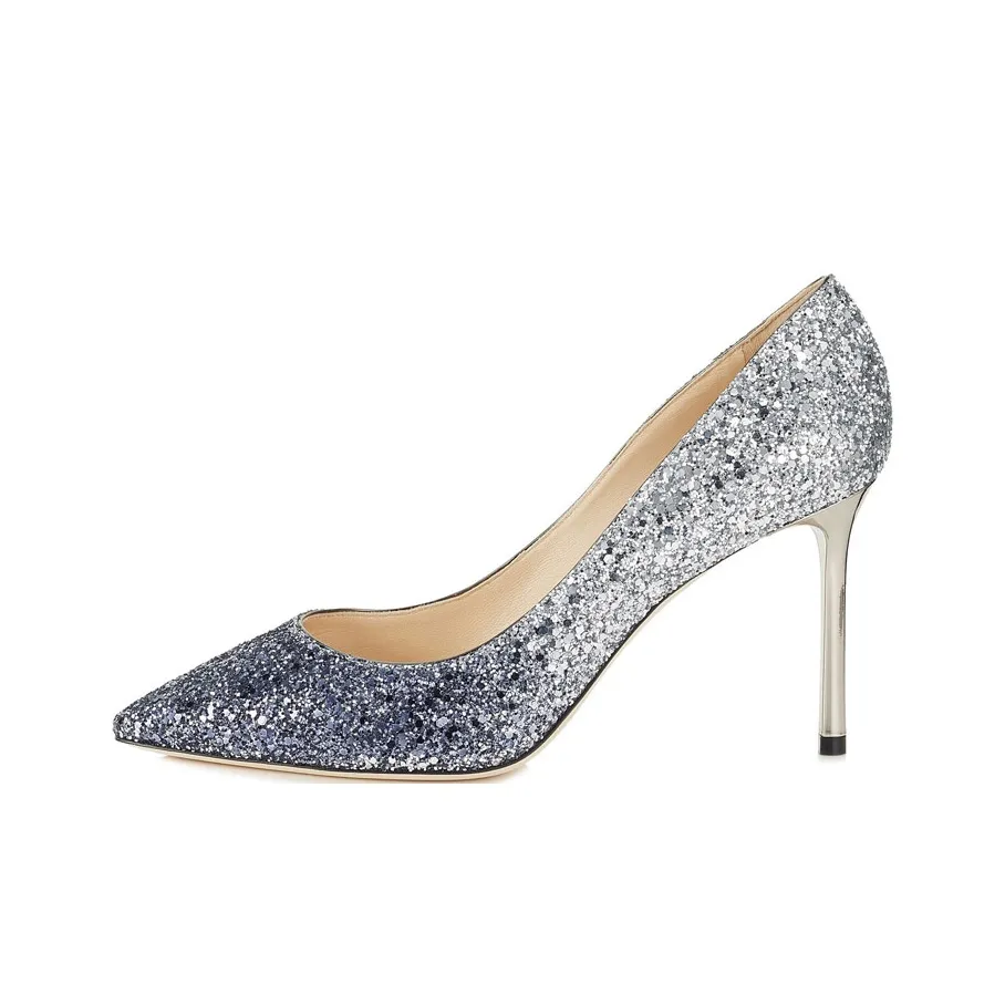 Jimmy Choo ROMY Slim Heel High Heels 8.5cm Women's Silver Gray