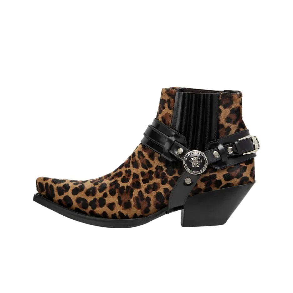VERSACE Texano Ankle Length Chelsea slip-ons 5cm Women's Leopard Print Brown