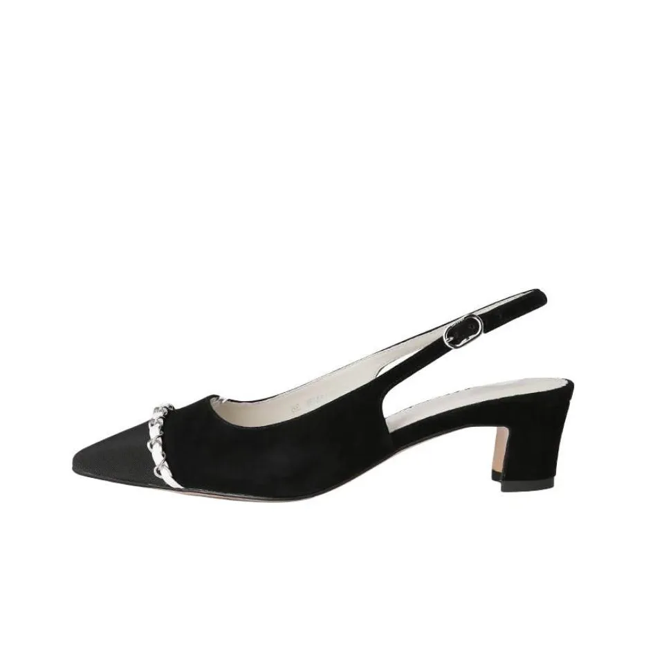CHANEL Chunky Heel High Heels 4.5cm Women's Black