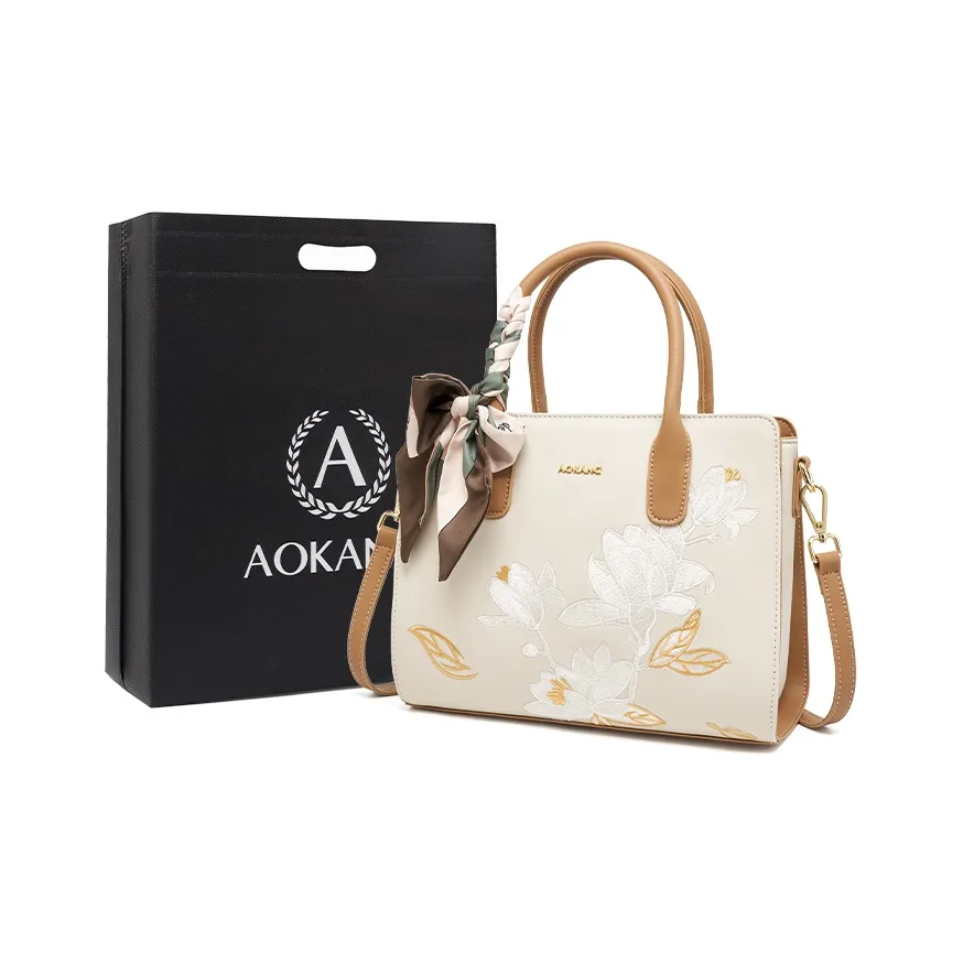 AOKANG Коровья кожа Сумка Тоут Сумка через плечо Маленькая квадратная сумка Обычная Женская Экрю Классический черный